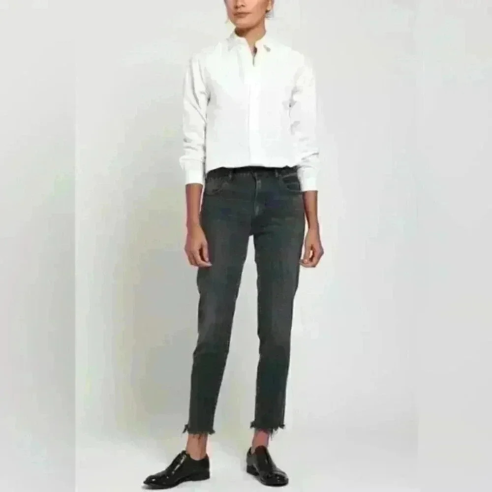 Moussy Vintage Westcliffe Black Raw Hem High-rise Jeans Japan Skinny Ankle 25